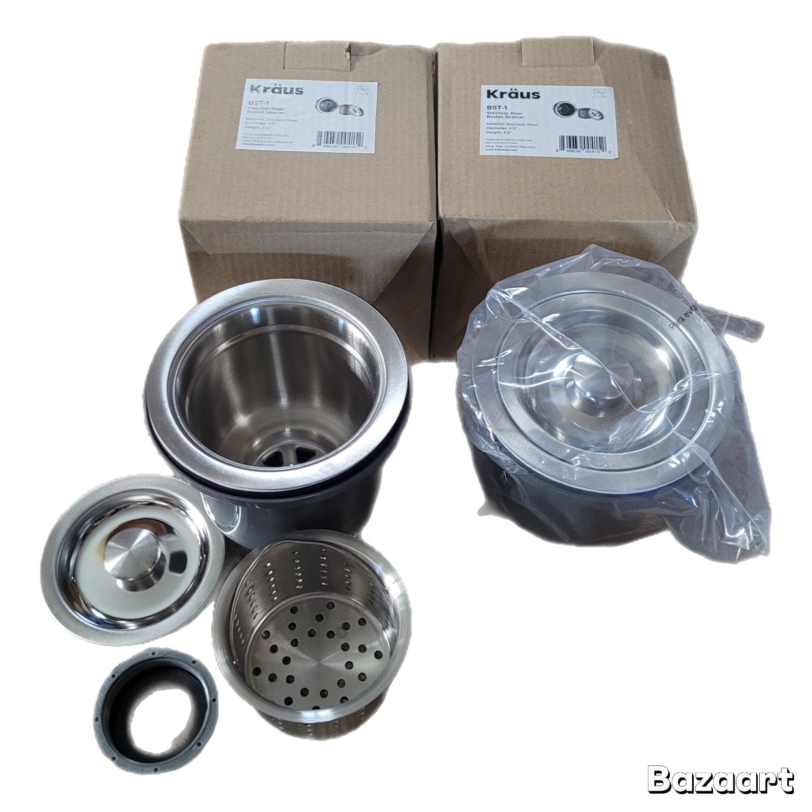 KRAUS BST-1 Stainless Steel Sink Drain w/ Basket Strainer and Lid Lot Of 2 NEW
