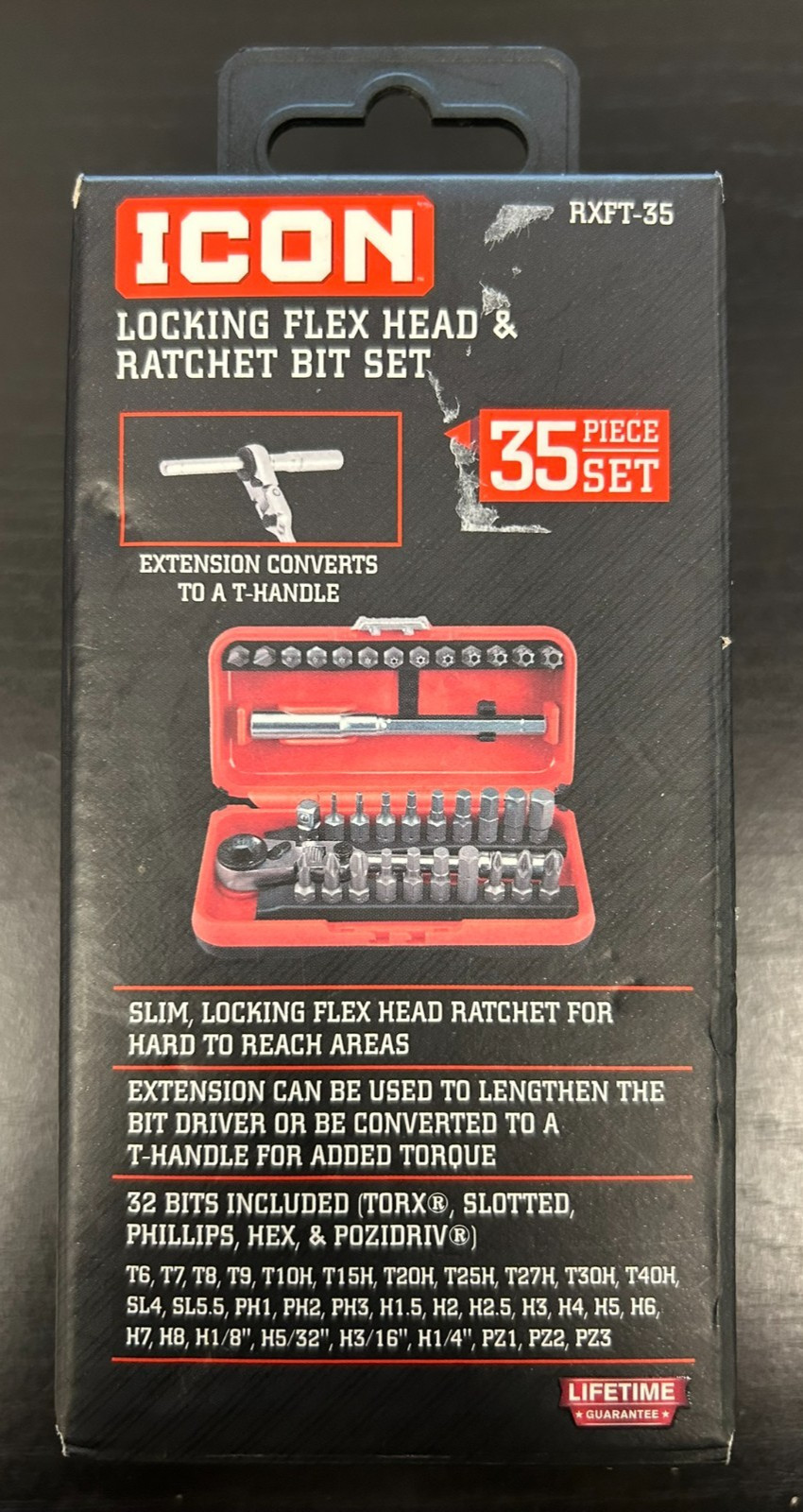 ICON RXFT-35 LOCKING FLEX HEAD RATCHET BIT SET  32/35 PIECE READ FREE SHIPPING