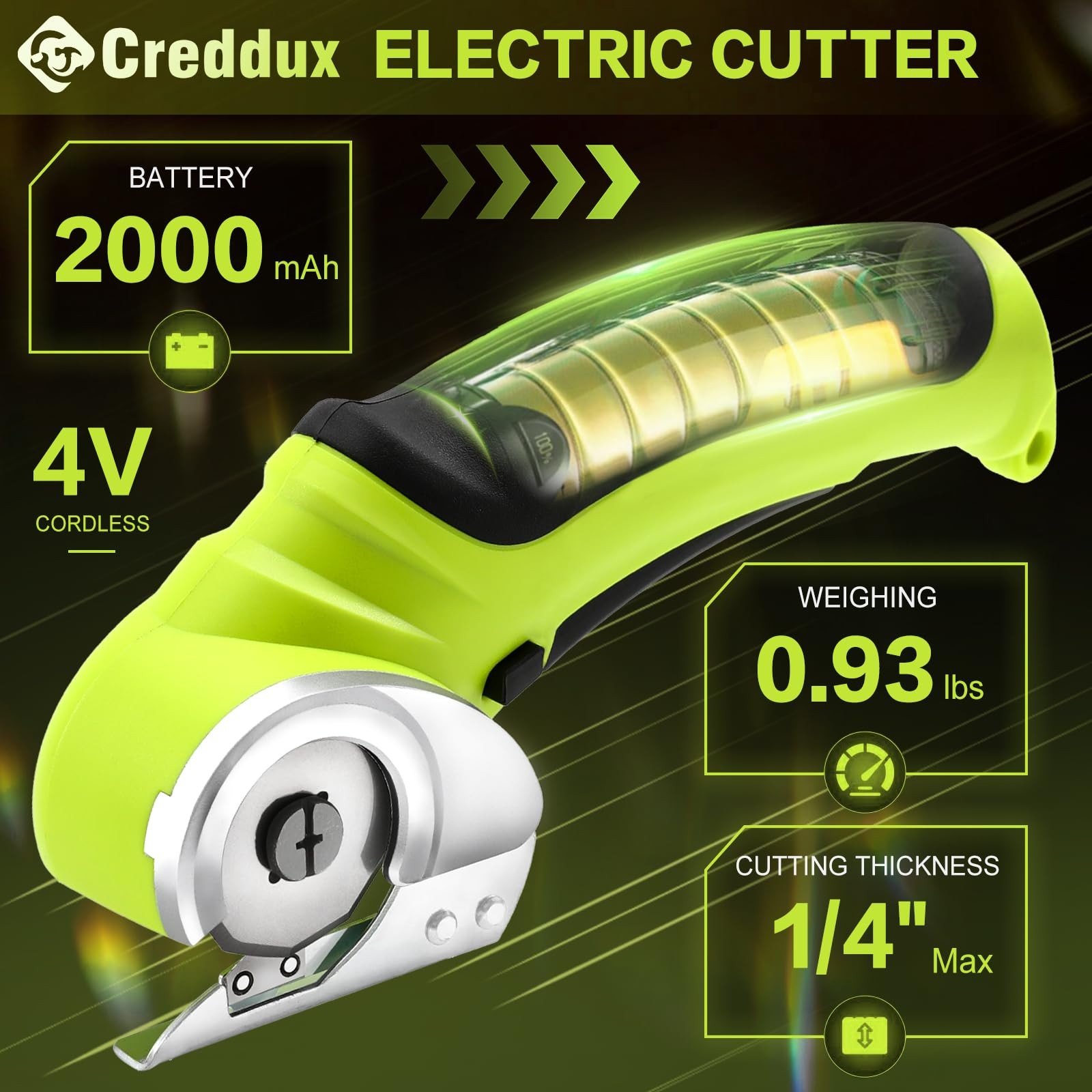 Creddux Cordless Electric Scissors, 4.2V Cardboard Cutter Tool for Green