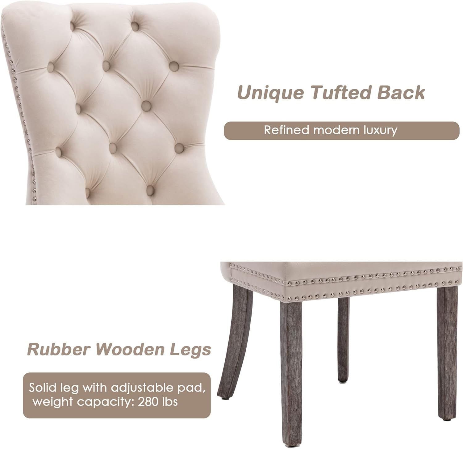KCC Velvet Dining Chairs Set of 4, Upholstered High-End Tufted Dining Room Chair