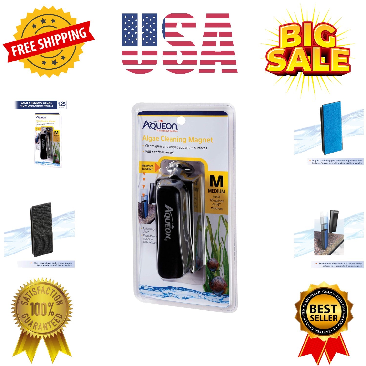 Aquarium Algae Scraper, Fish Tank Cleaning Magnets for Glass/Acrylic, Medium