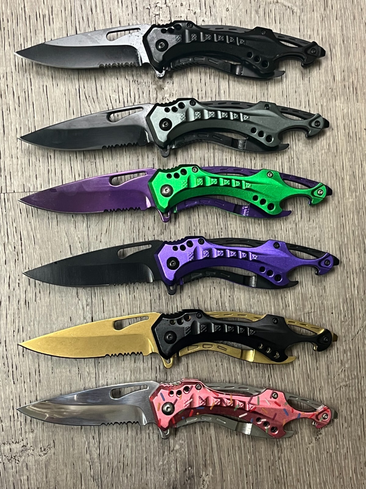 (WHOLESALE LOT x 12) Stainless Steel Half Serrated Spring Assisted Pocket Knife