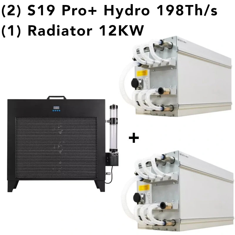 2x Antminer S19 Pro+ Hydro 198Th/s 5445W + 1x MO SAN M2 Sea Box Cooling Radiator