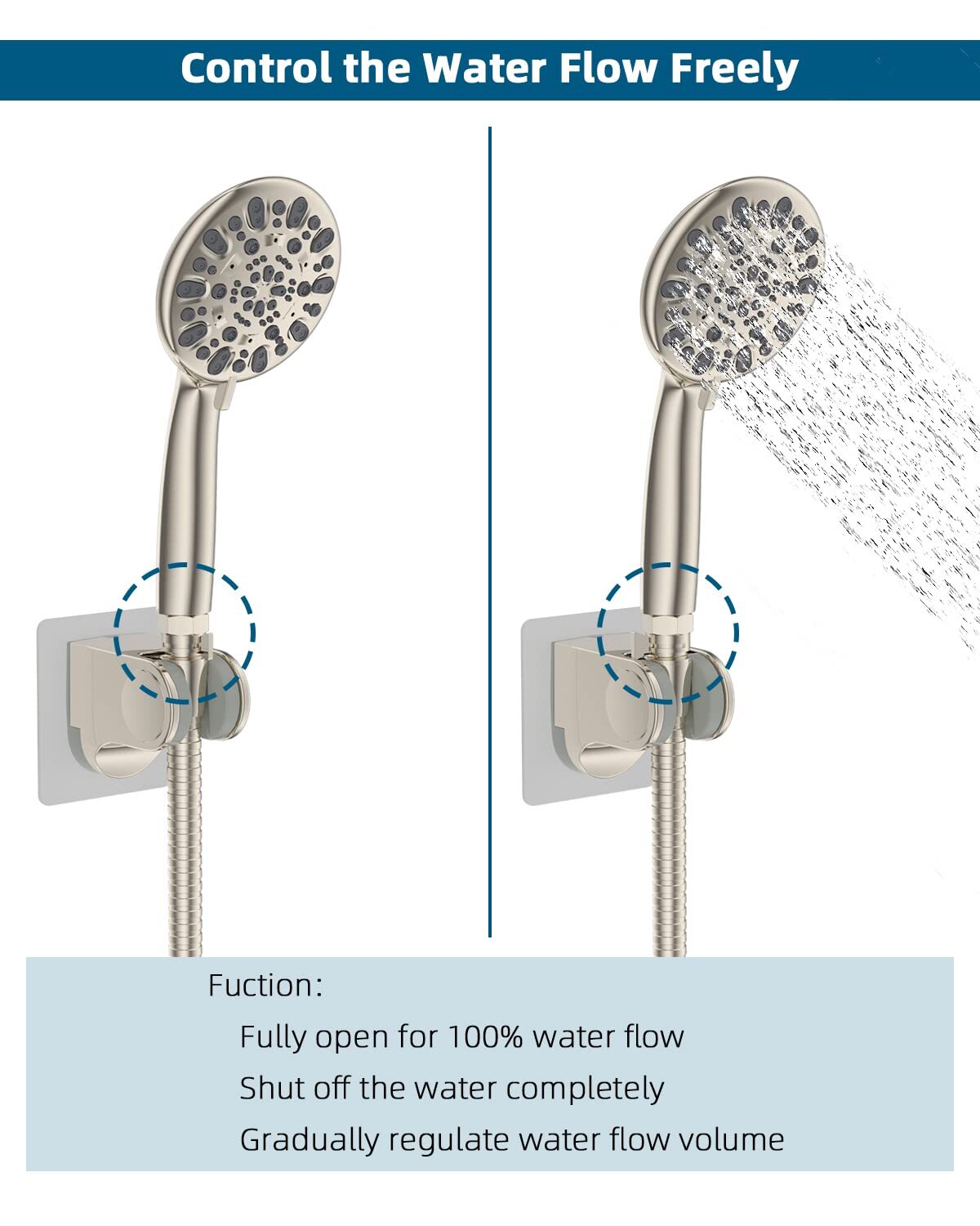 All Metal Shower Head Flow Control Valve G1/2 Brass Shut-off Valve with Handle