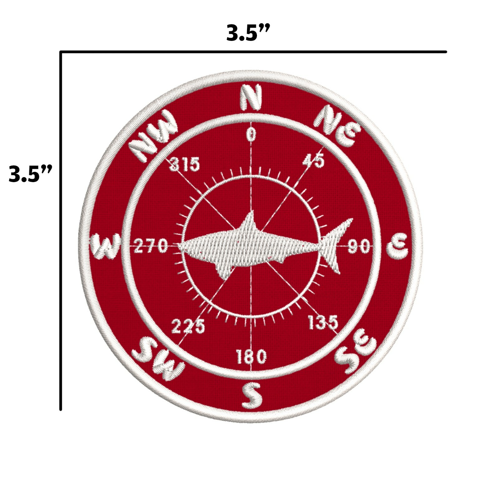 Nautical Compass Shark Embroidered Patch Iron-On Nature Lover Gift Applique