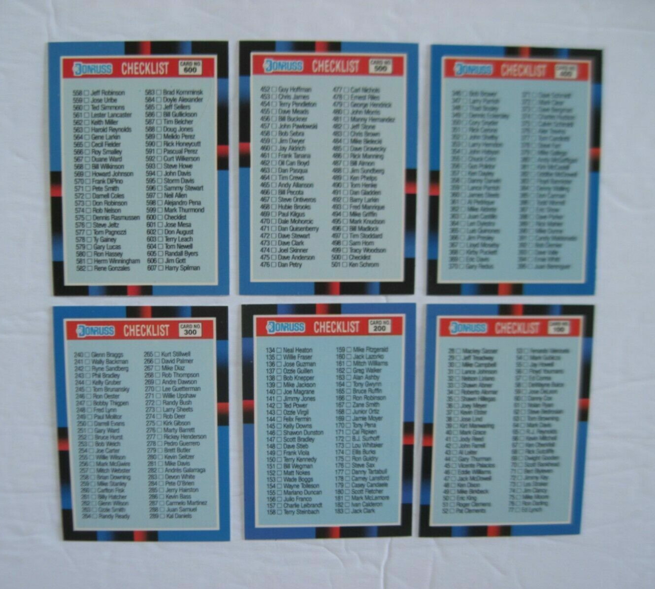1988 DONRUSS CHECKLISTS CARDS Variations Your Pick