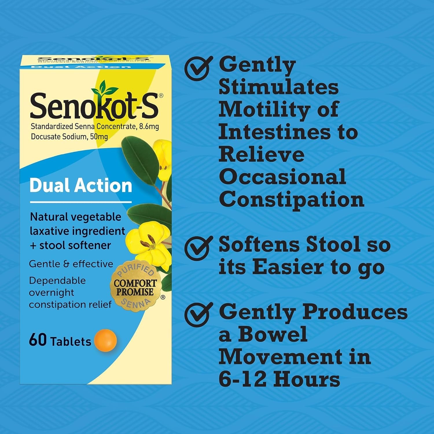 Dual Action 60 Tablets, Natural Vegetable Laxative Ingredient Plus Stool Soft...
