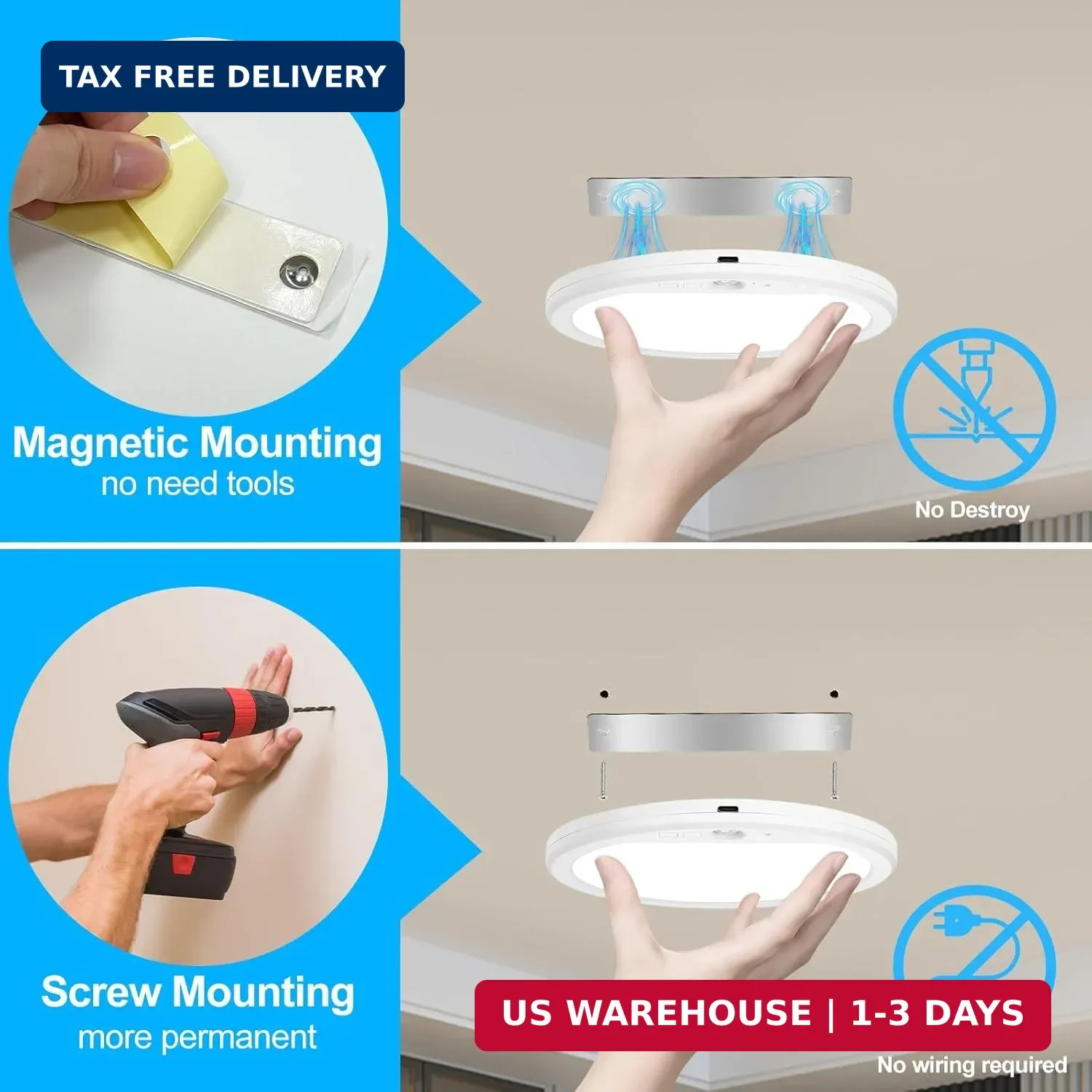 OSIDEN Rechargeable Motion Sensor Ceiling Light with Remote | Wireless Magnetic