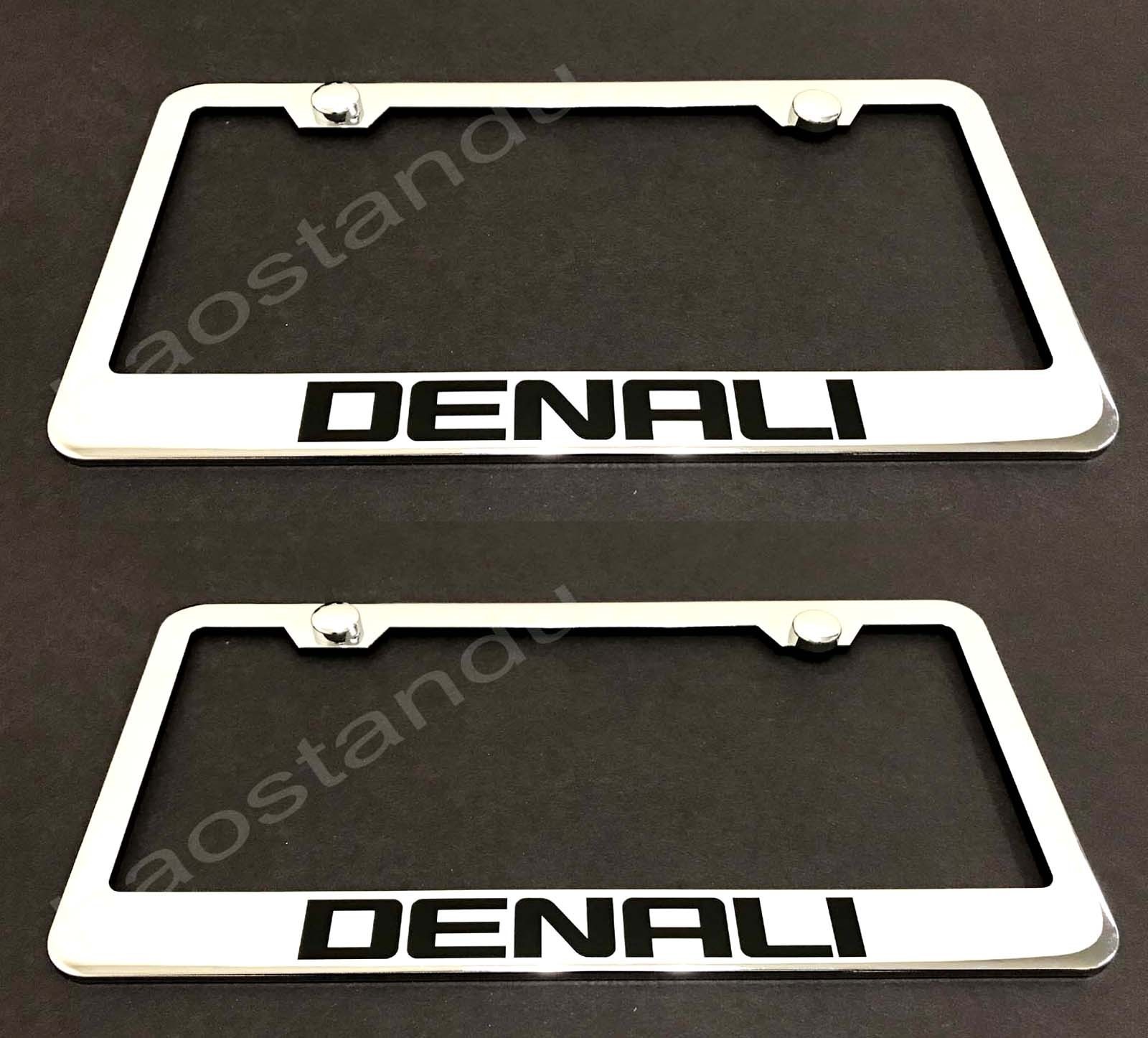 2xDENALI STAINLESS Chrome License Plate Frame w/screw Caps
