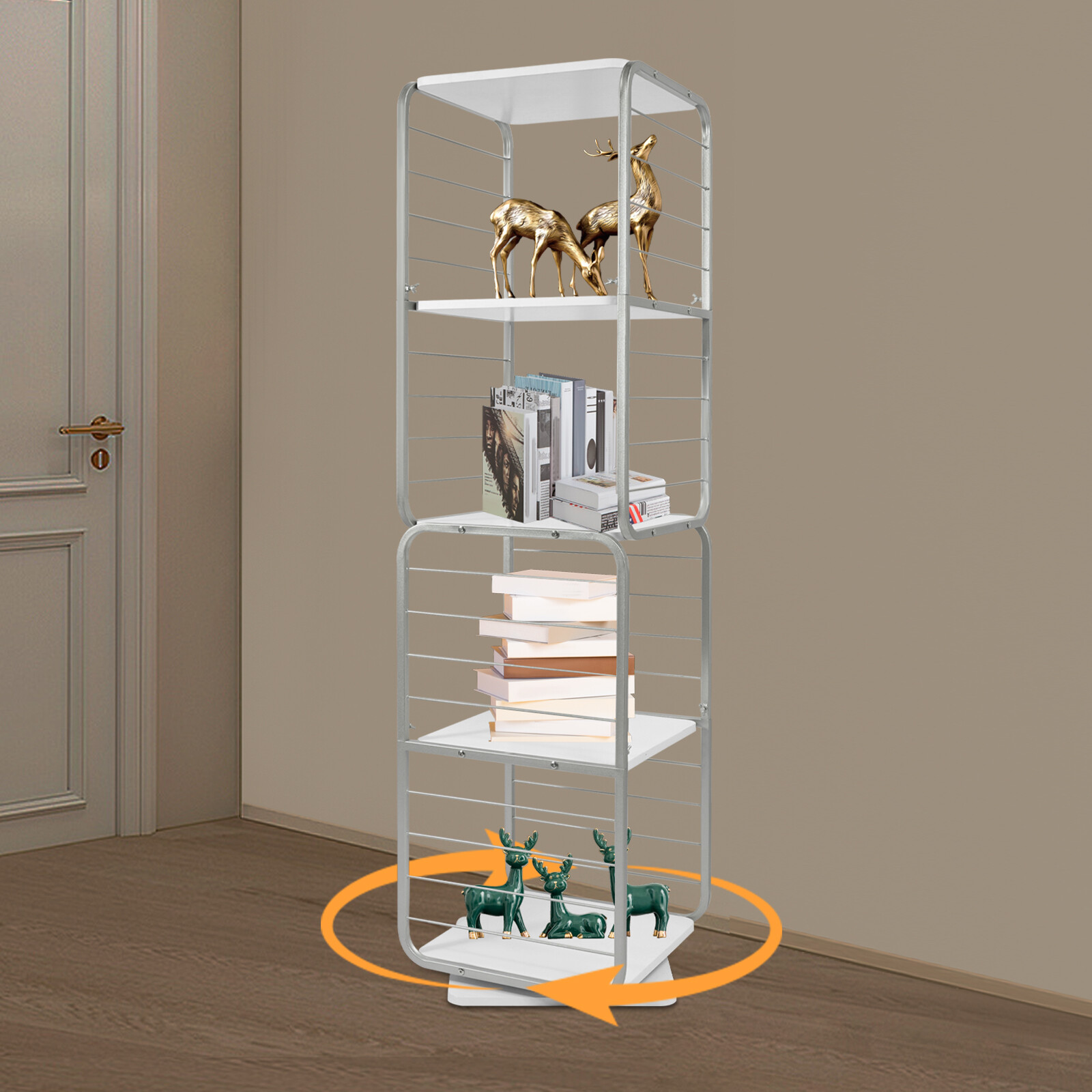 4-Tier Rotating Bookshelf, 360° Rotating Bookshelf, Bookshelf for Bedroom Living