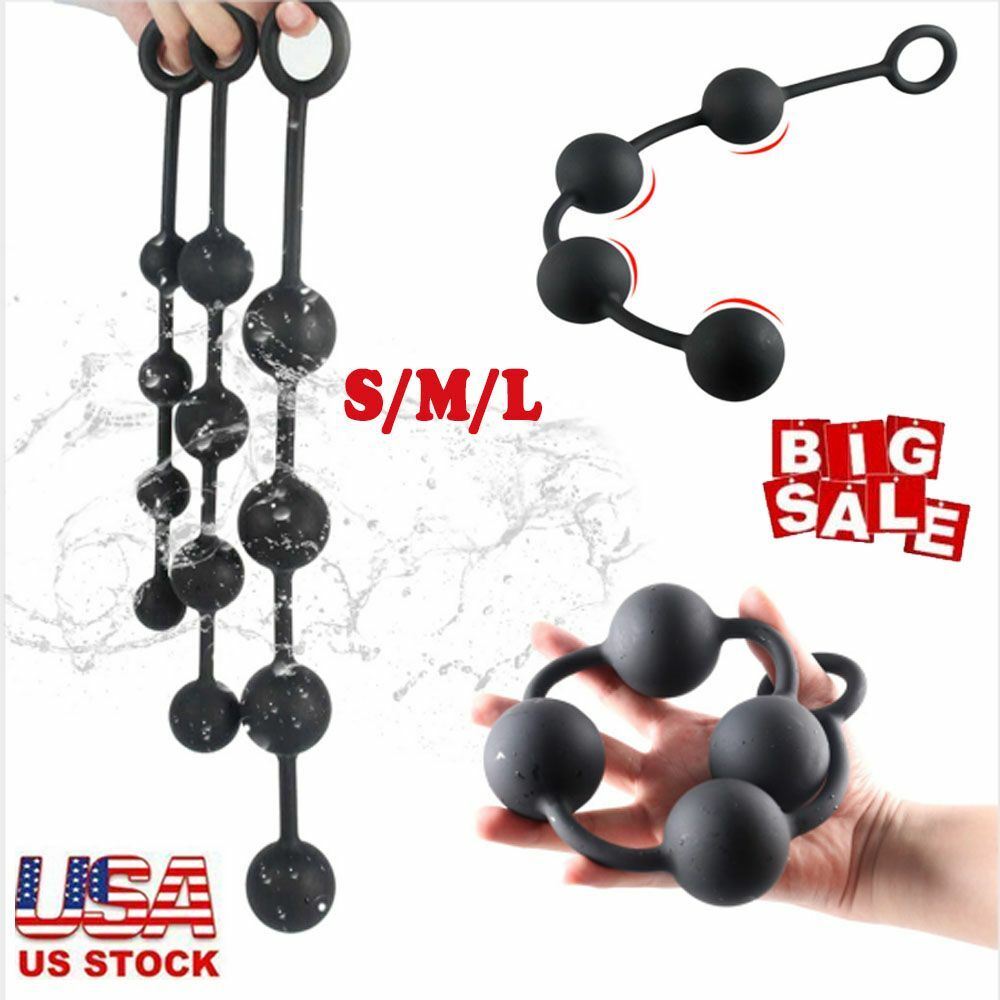 Women Men Large Big Silicone Beads_Anal_Chain Plug Play Pull Ring Ball Unisex US