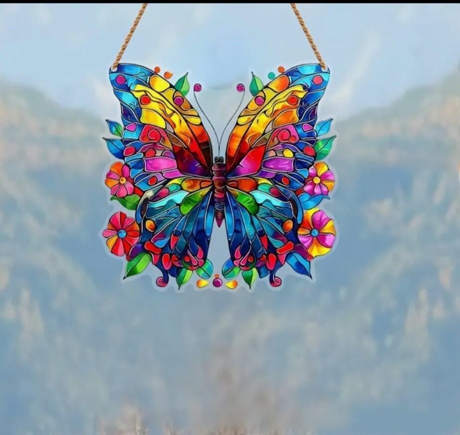 ACRYLIC~ COLORFUL BUTTERFLY SHAPED ~SUN CATCHER~   ~5.9 " X 5.71 INCH