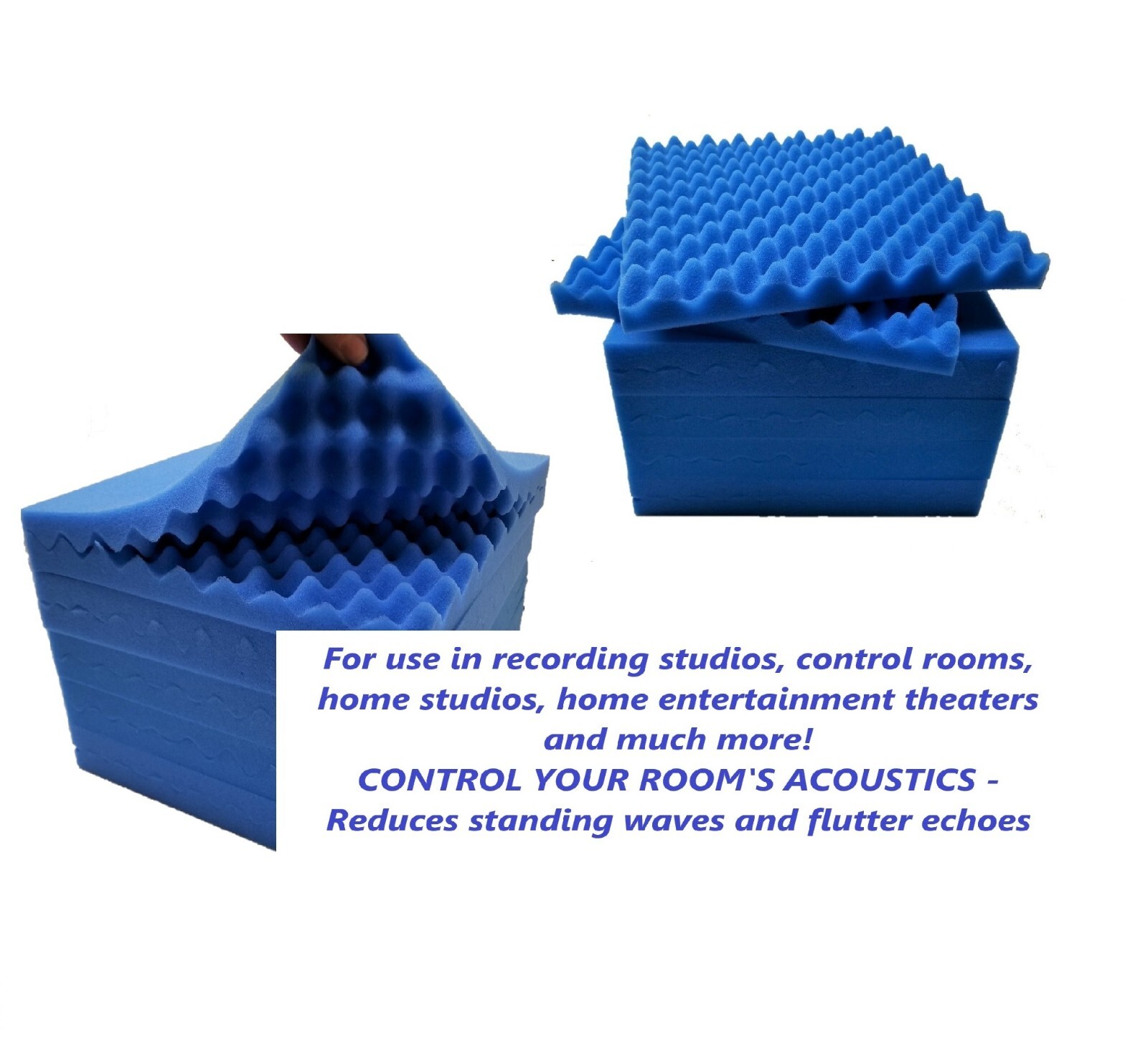 24 pk Egg Crate Blue Premium Acoustic Foam Tile Padding Sound Proof 12"x12"x1.5"