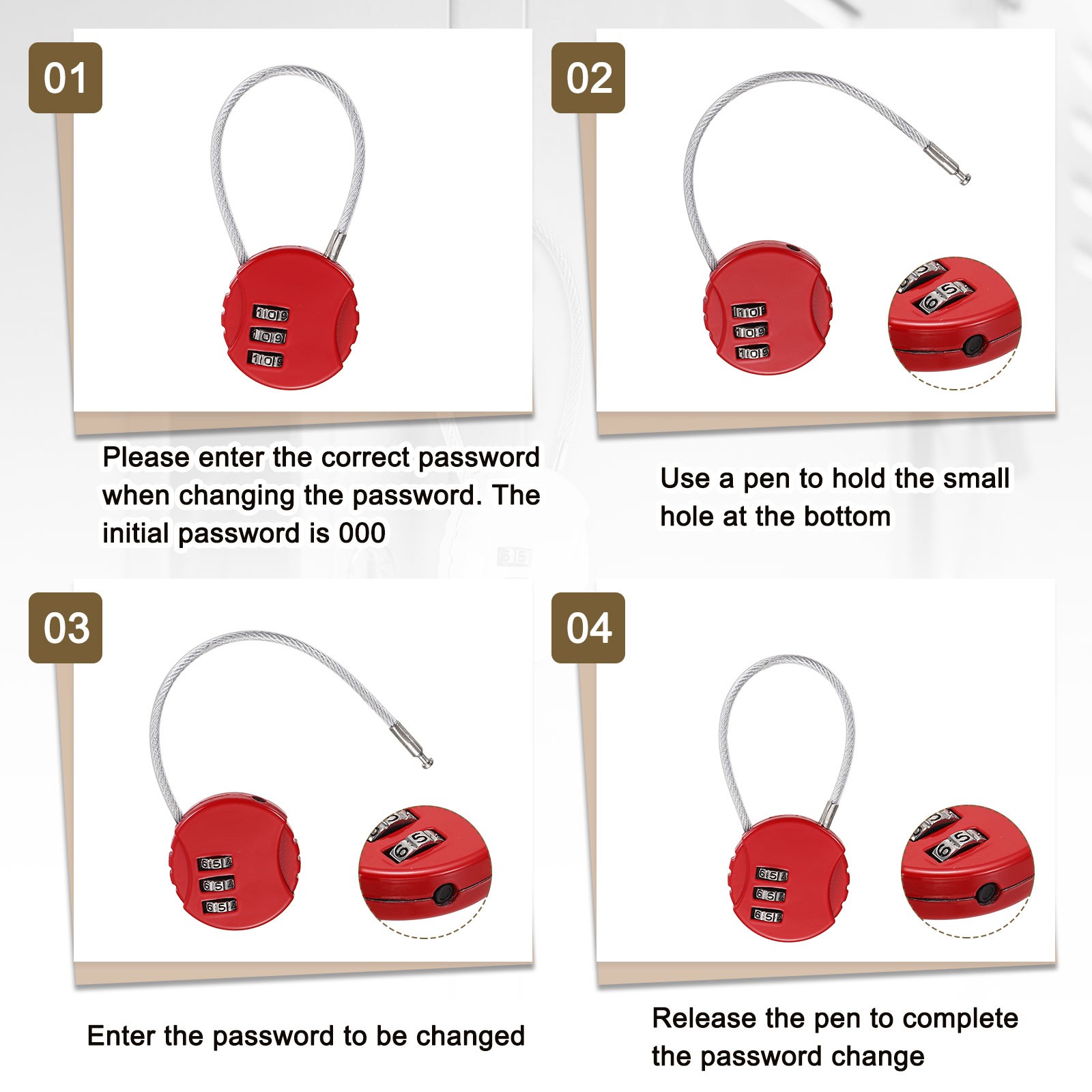 2-Pack Combination Padlock, 3 Digit Round Shaped Cable Luggage Lock [Silver]