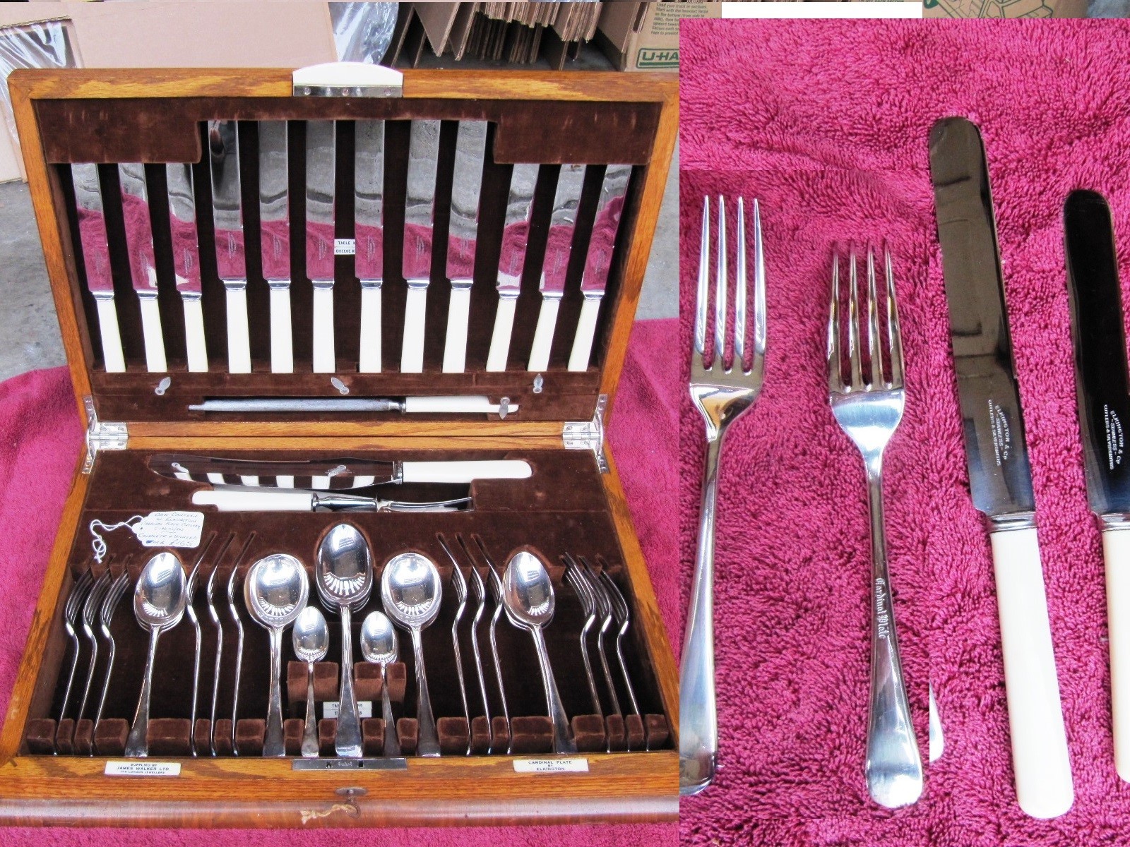 Antique ART DECO ELKINGTON SILVER CUTLERY Flatware incl Carving Set Knife 51 pc