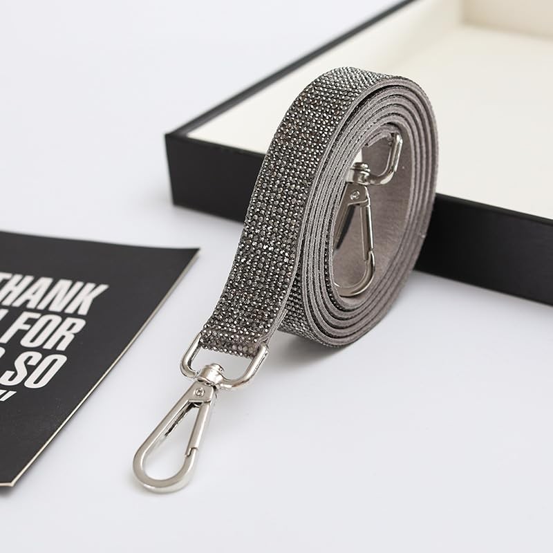 Rhinestone Wide Purse Strap Crossbody Replacement Crystal Purse 1 Pack Grey