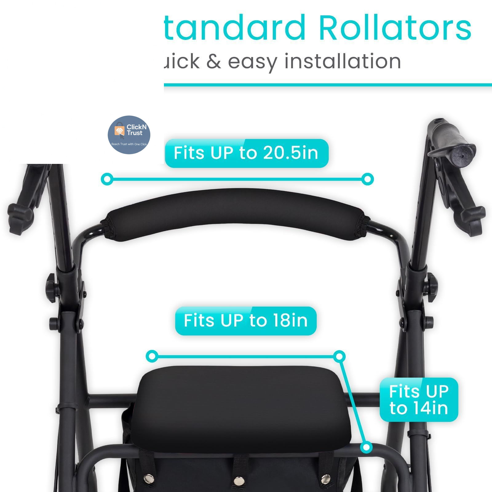 Vive Rollator Walker Seat and Backrest Covers - Removable Washable Black