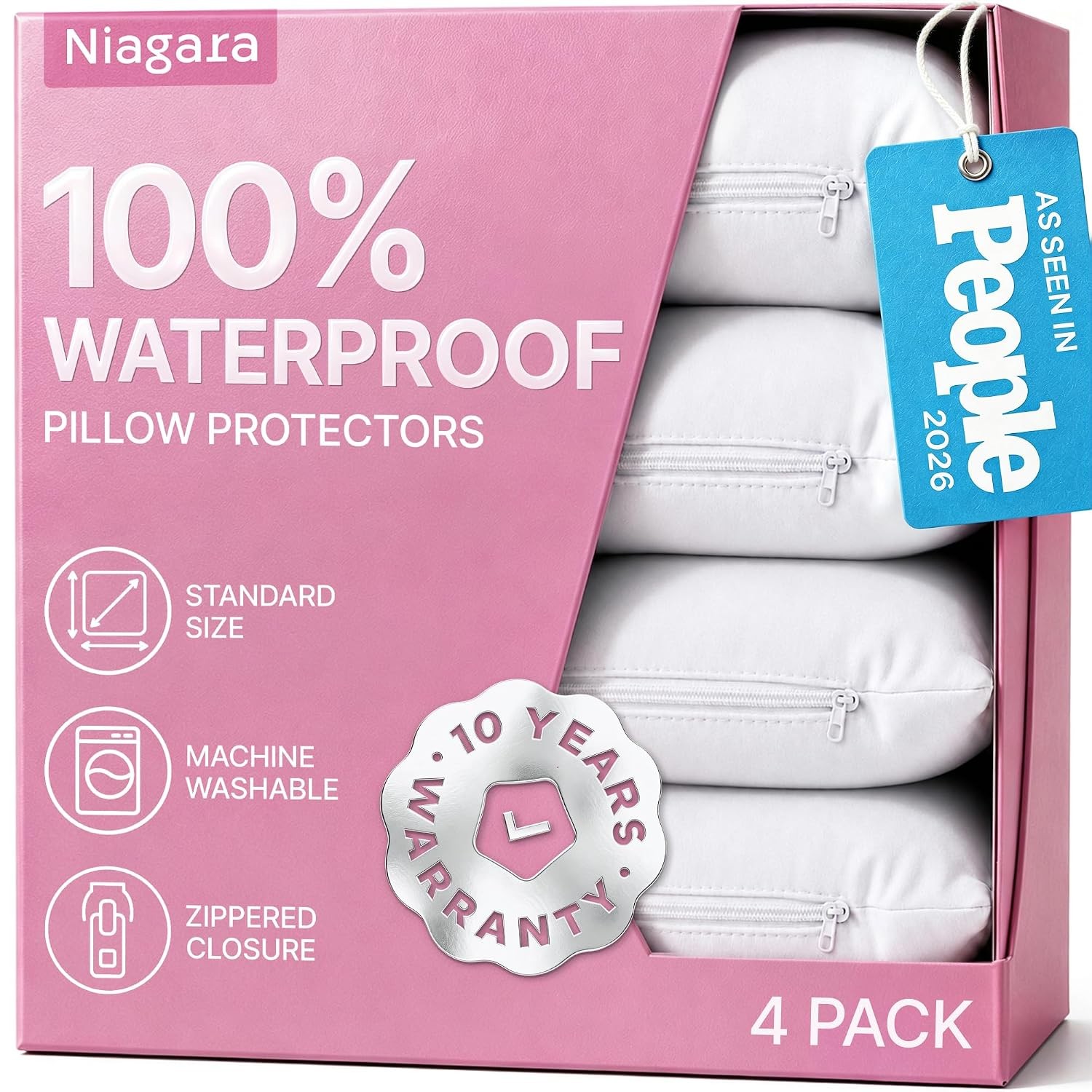 Niagara Waterproof Pillow Protectors - 4 Pack - Standard Size - White | Smooth Z