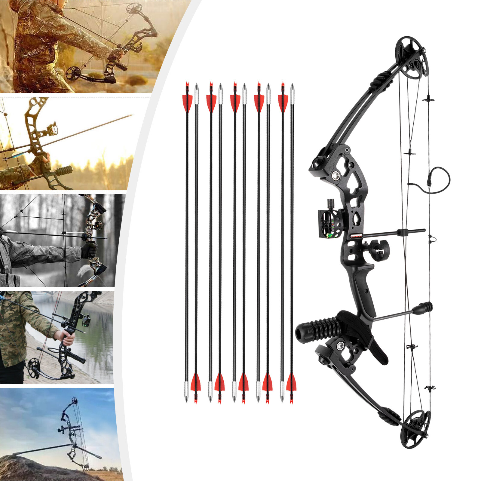 Black Archery Hunting Compound Bow Kit Beginner Archery Tool Right-Hand 30-60lbs