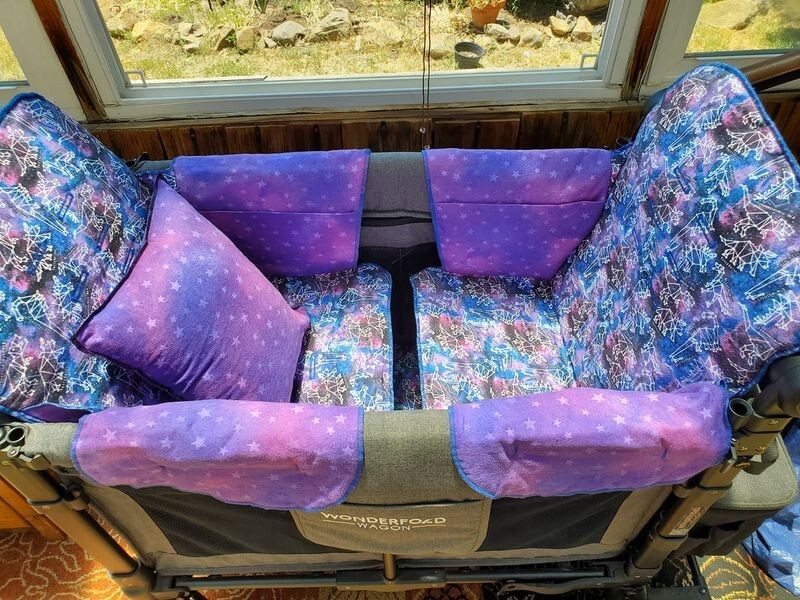 WonderFold W2 Luxe/Elite Set of Seat Covers,Mat Cover and Canopy DINOS IN SPACE