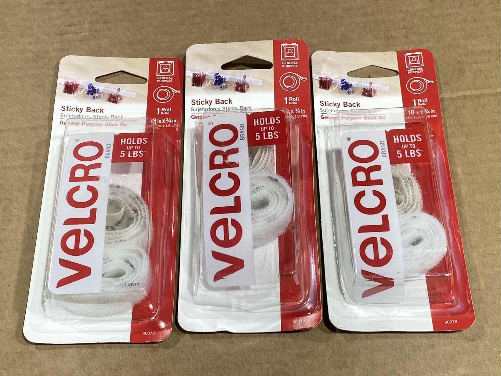 VELCRO 90079 3/4" X 18" STICKY BACK WHITE RUBBER ADHESVIVE HOLDER 5LBS New