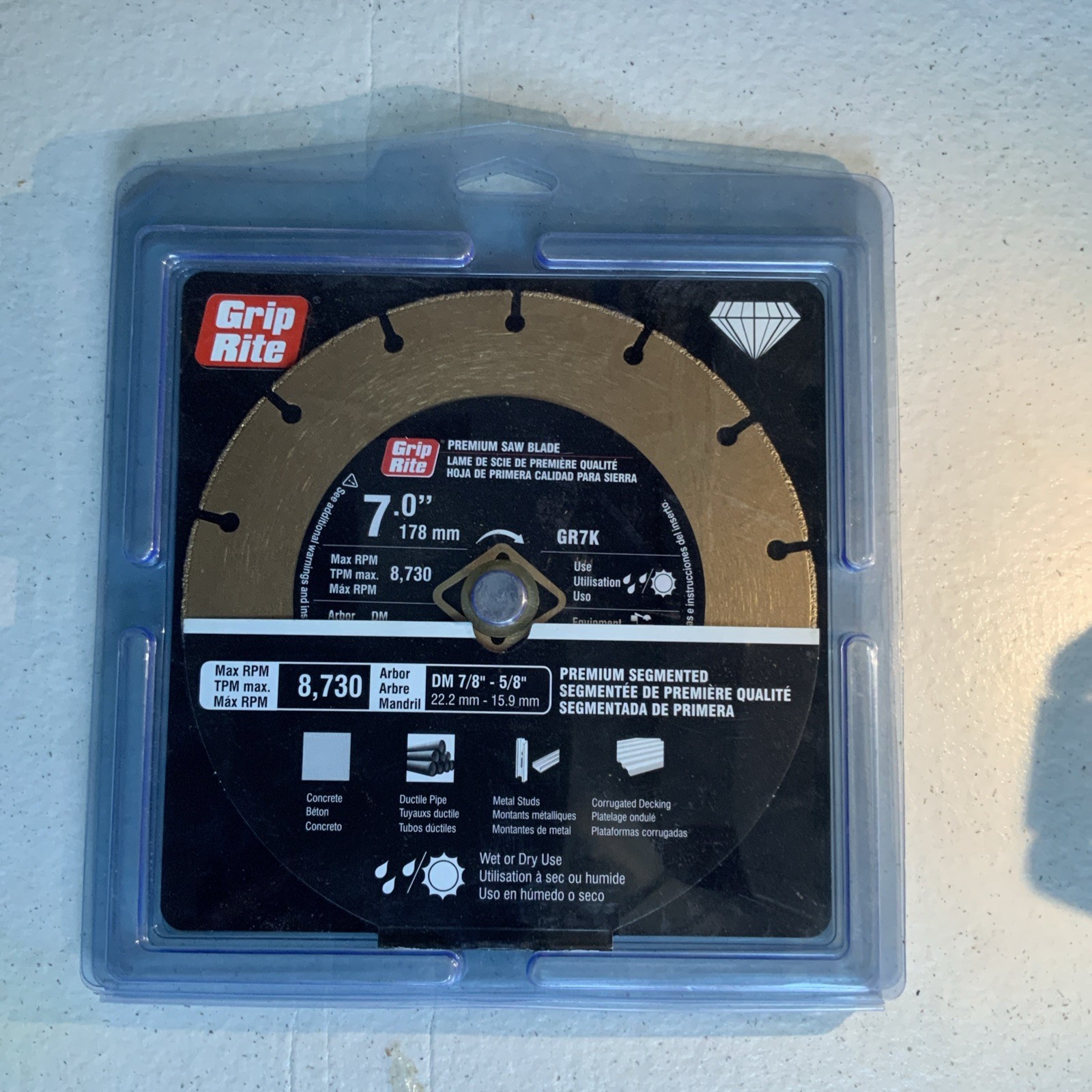 Grip-Rite® 7-Inch Diameter 7/8-5/8-Inch Arbor Segmented Rim Cutting Blade