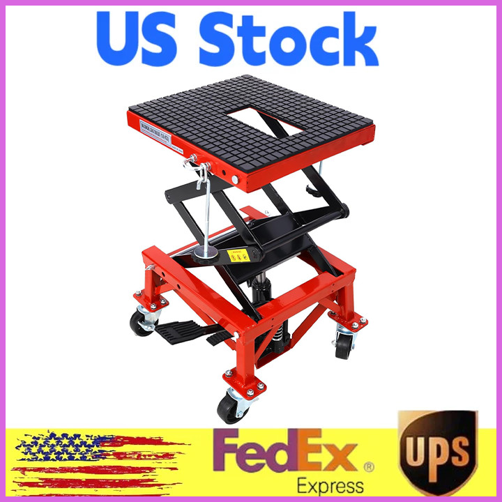 ✨350 LBS Motorcycle Lift Jack Table Hydraulic,Lift Jack 13"-34" w/4 Wheel,Table