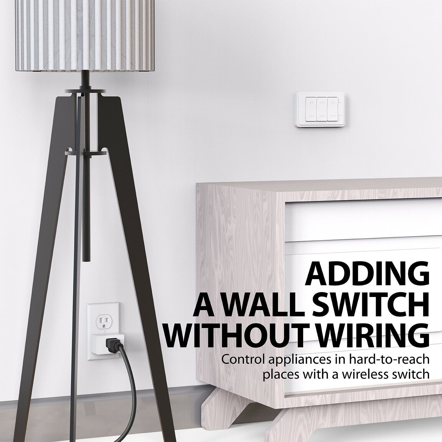 Wireless Remote Control 3 Outlet Plug On OFF Electrical Grounded Wall Switch