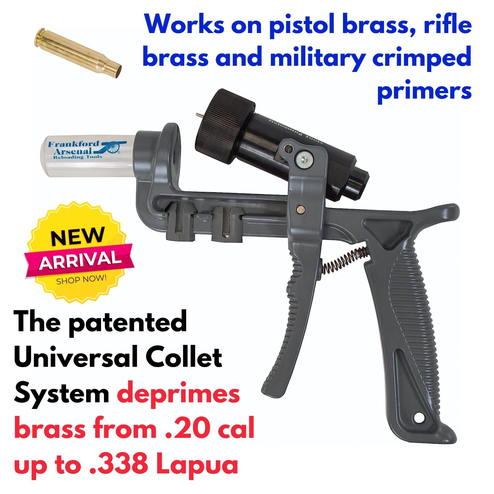 Hand Deprimer Reloading Tool Remove Standard Primer Brass .20 Cal to .338 Lapua