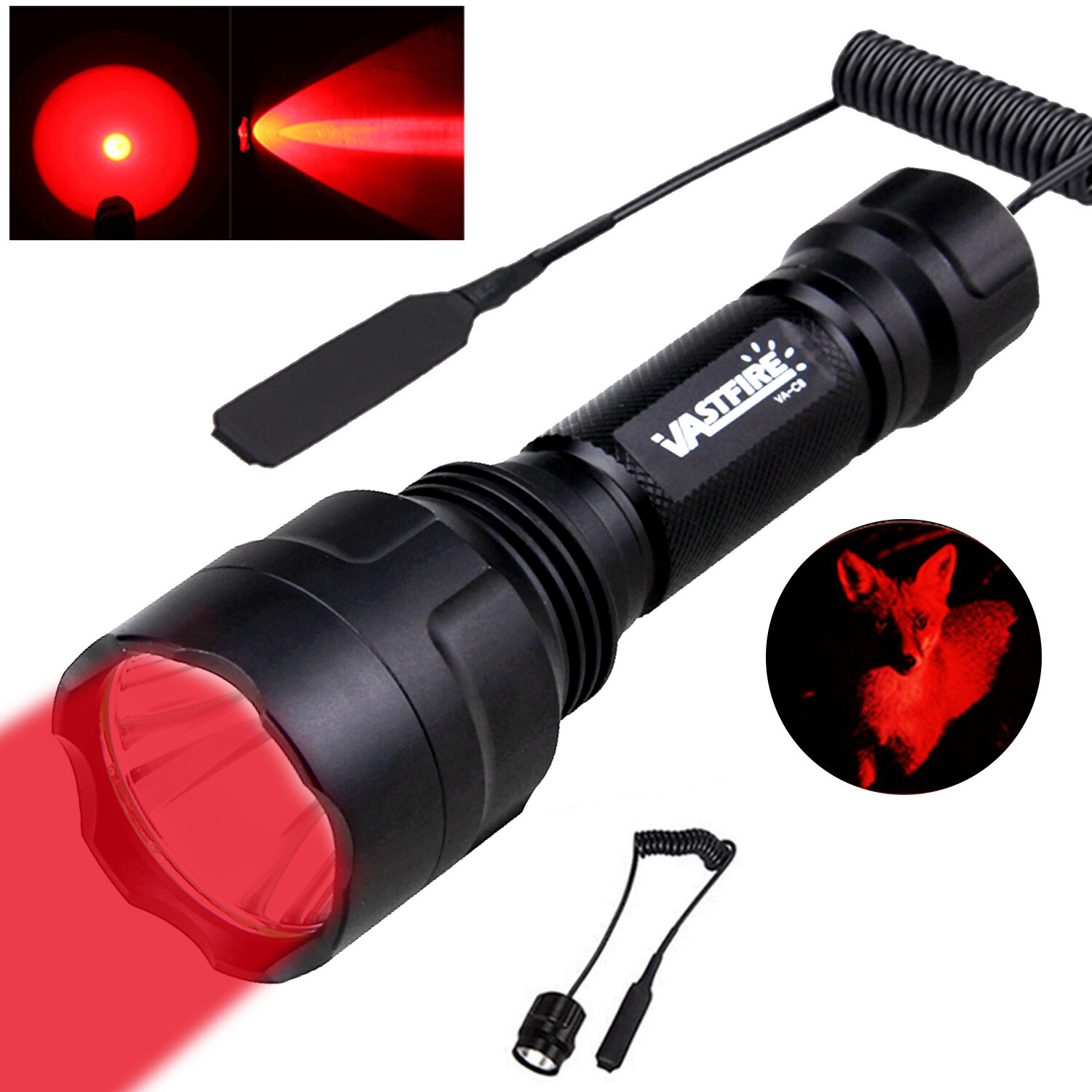 800Yards Hunting Red Light LED Flashlight Torch Scope Mount Coyote Hog Varmint