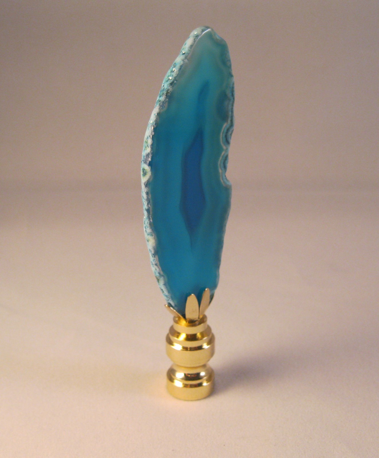 Lamp Finial-Natural BLUE/AQUA AGATE-Brass Base