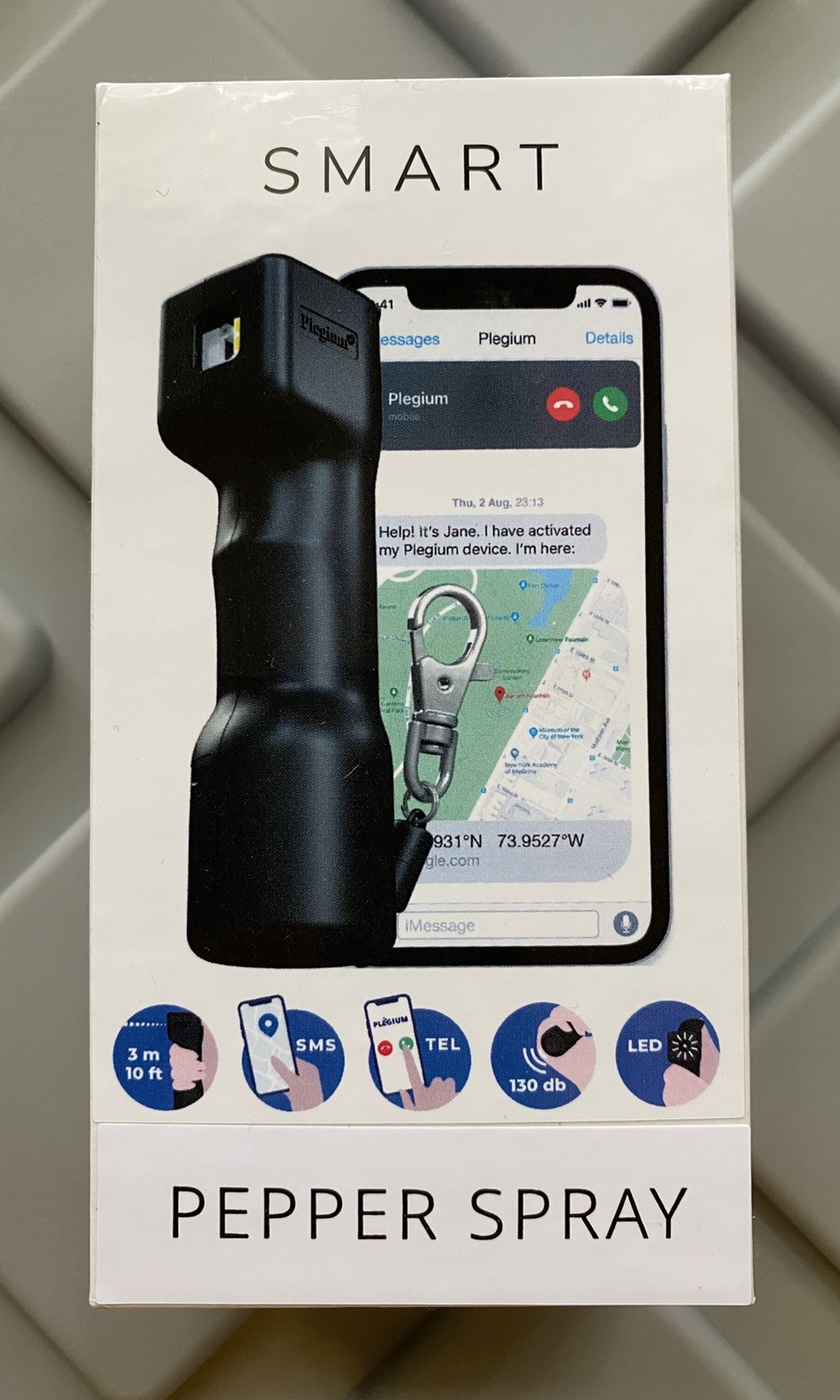 New Plegium Smart Pepper Spray 5-in-1 Free GPS Location Emergency Texts