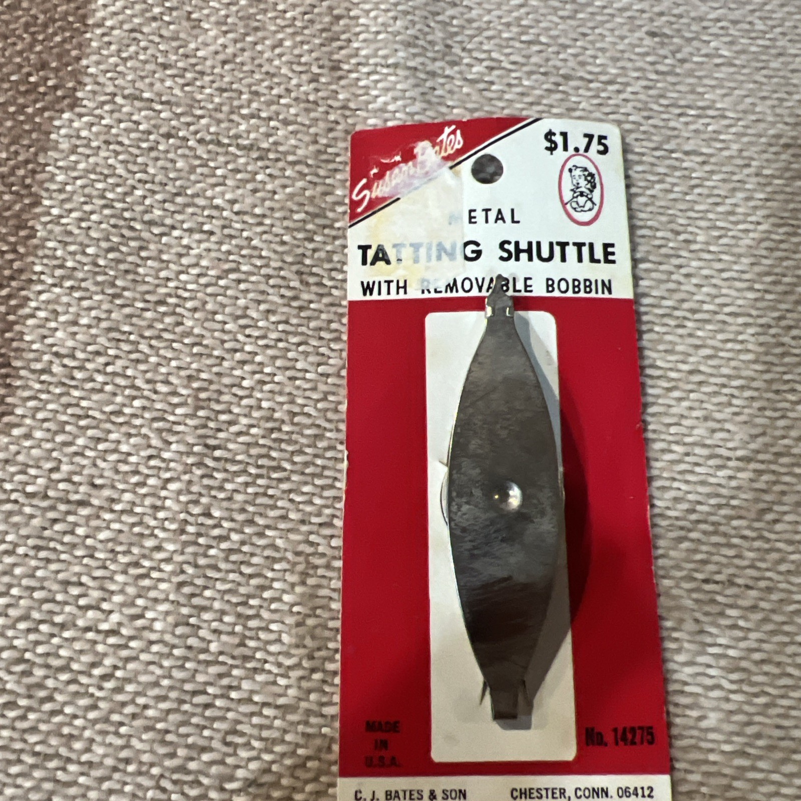 Vintage Susan Bates Metal Tatting Shuttle No. 4275 with Point Removeable Bobbin