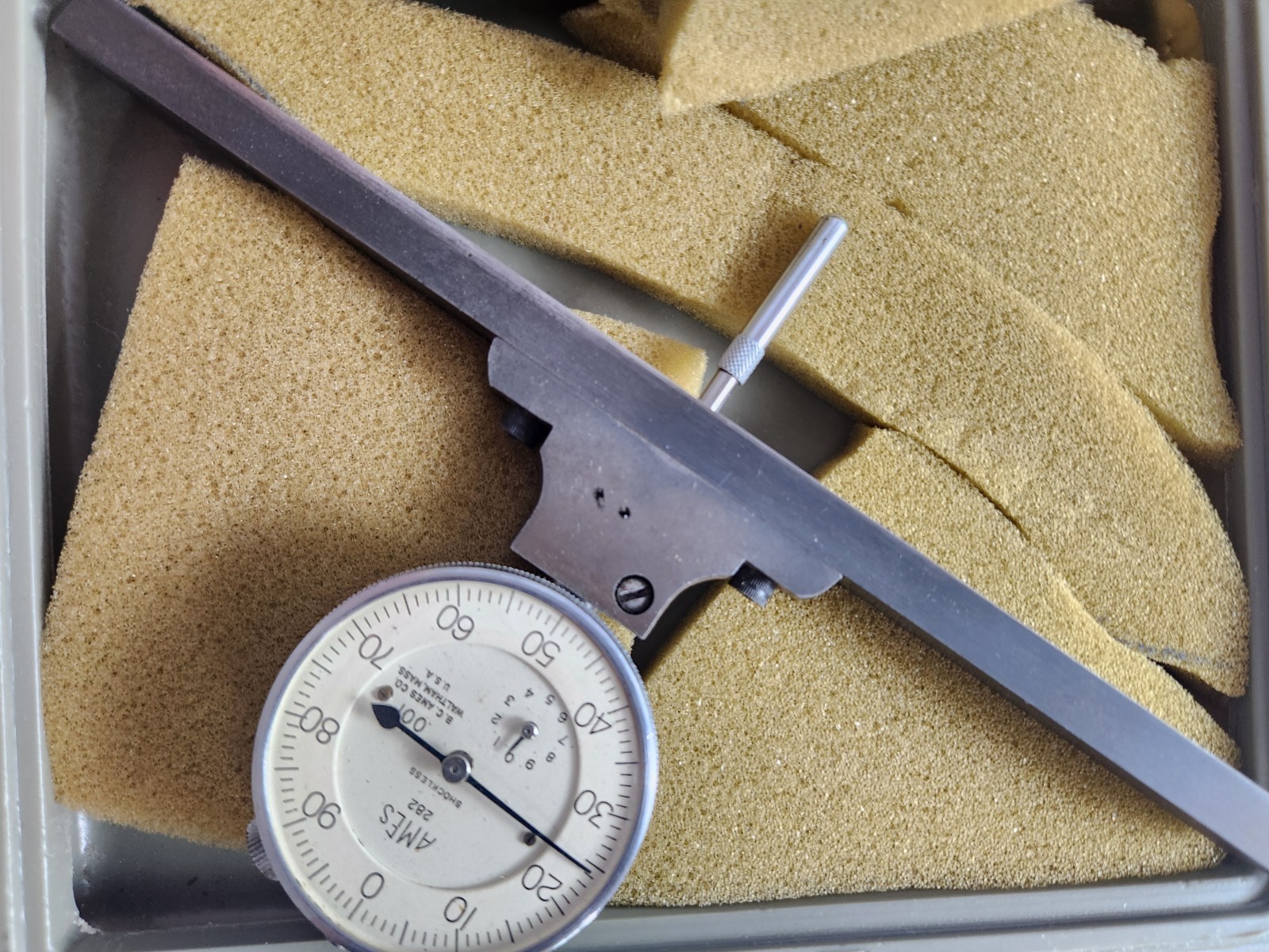 Ames 9" Base Dial Depth Gauge .001" w/ Case