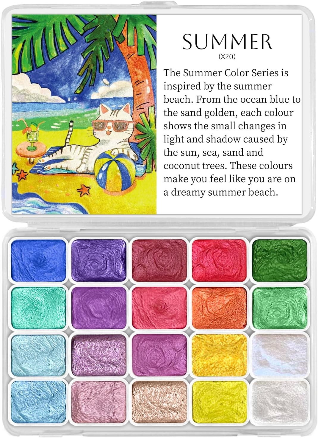 Mini Glitter Watercolor Paint Set, Solid Pearl  20 Water Color Paints for Kids..