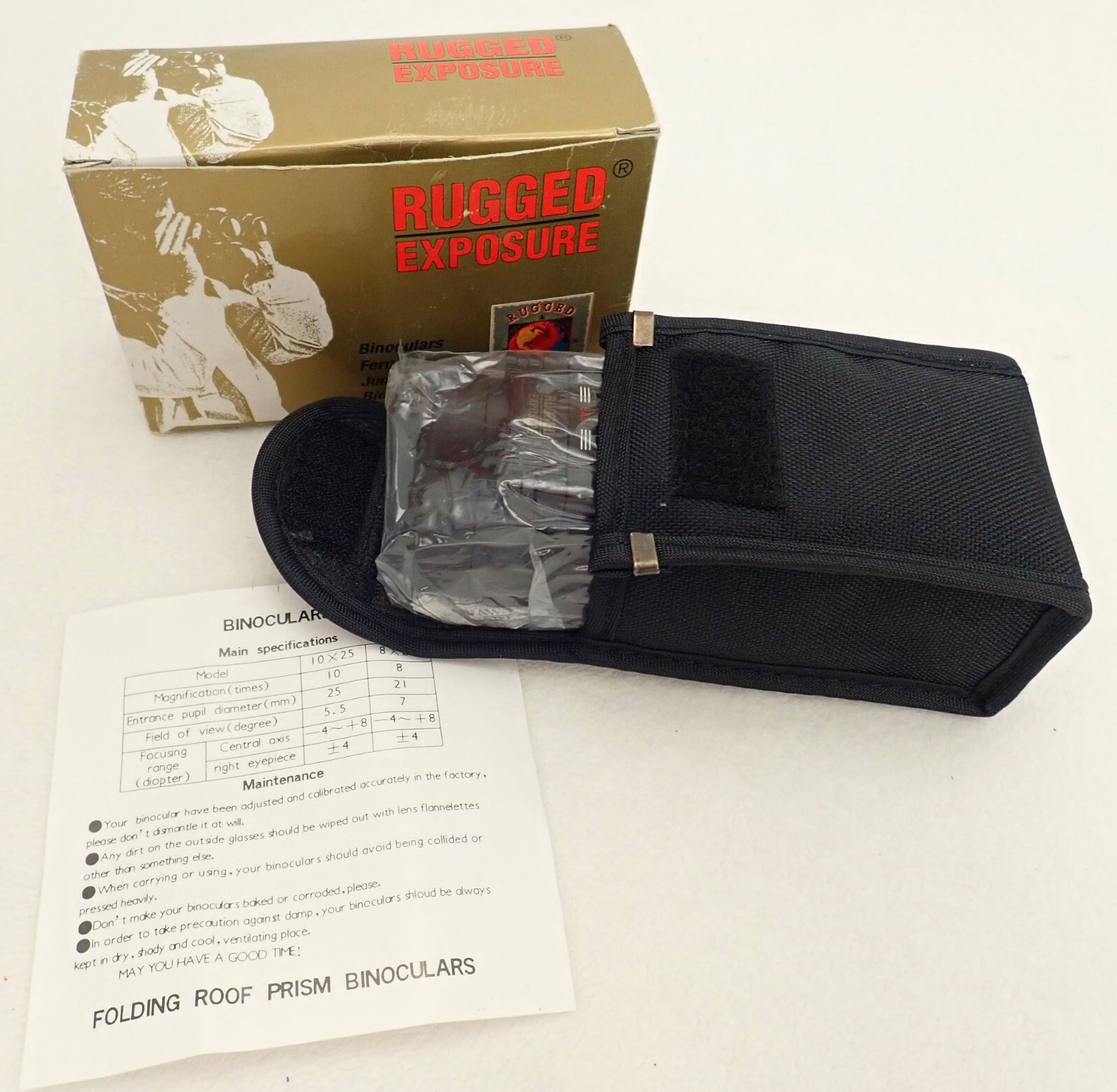 VTG NOS Rugged Exposure Binoculars 8-21mm Rubber Armored Nice!