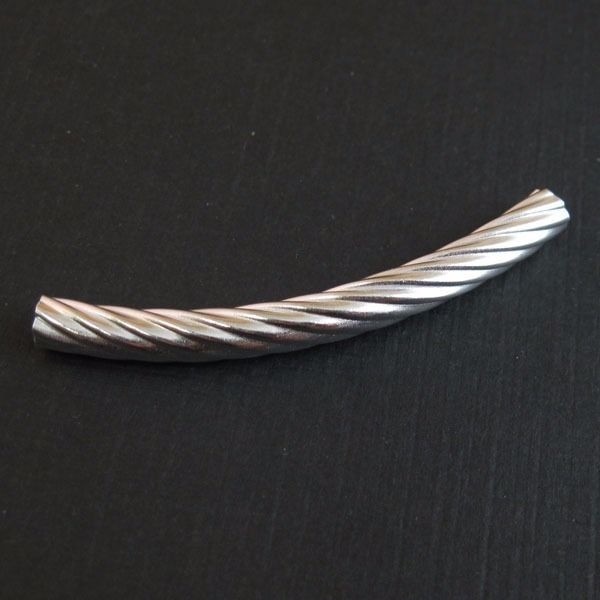 Sterling Silver Textured Bar, Curved Tube Pendant Spacer - 50mm - Silver Bar