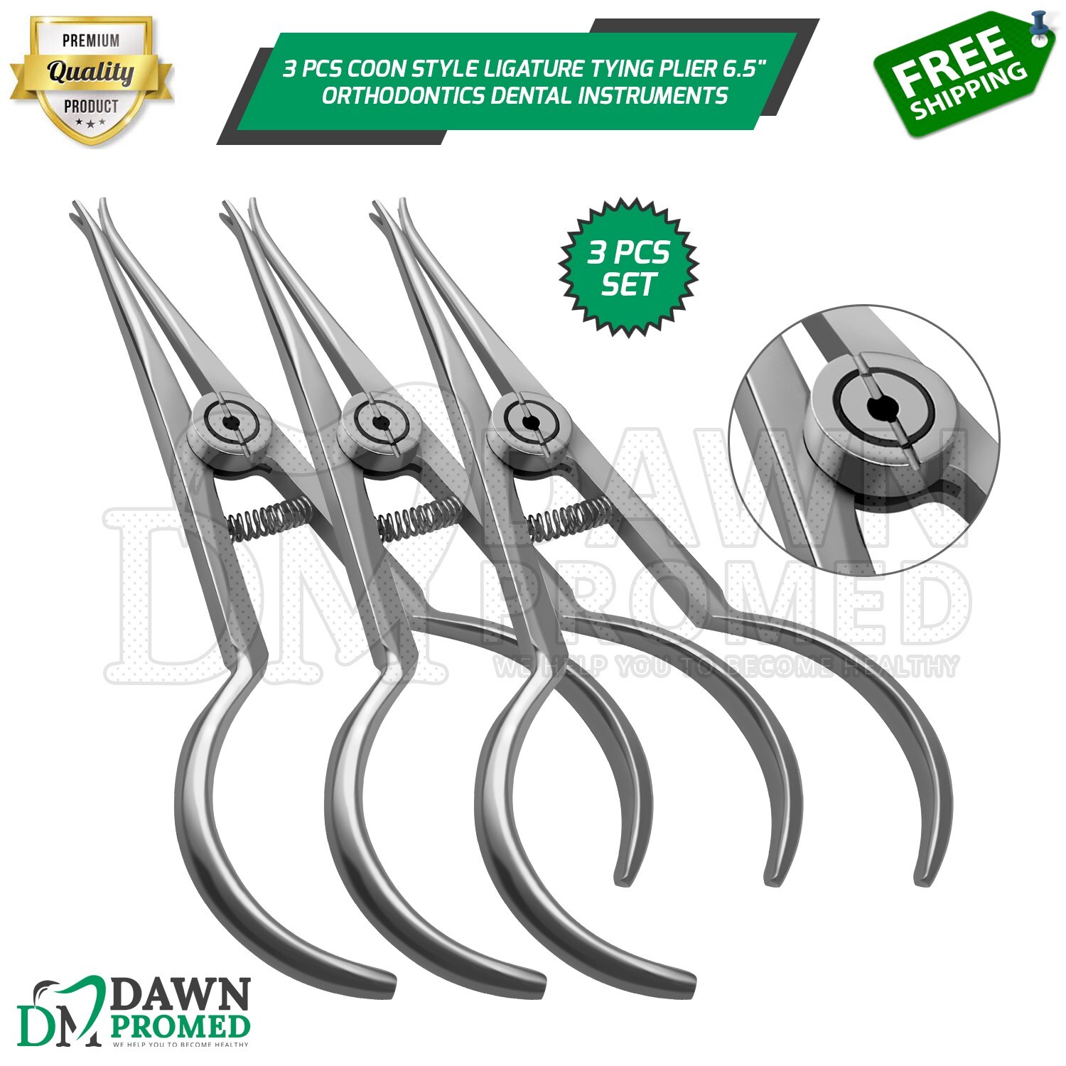 3 Pcs Coon Style Ligature Tying Plier 6.5" Orthodontics Dental Instruments