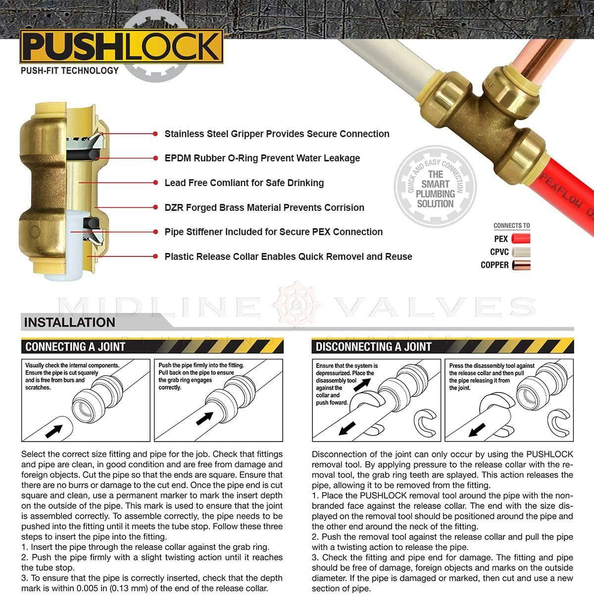 Plug End Cap Pipe Fitting Push to Connect Pex, Copper, CPVC, 3/4", Brass, 5-Pack