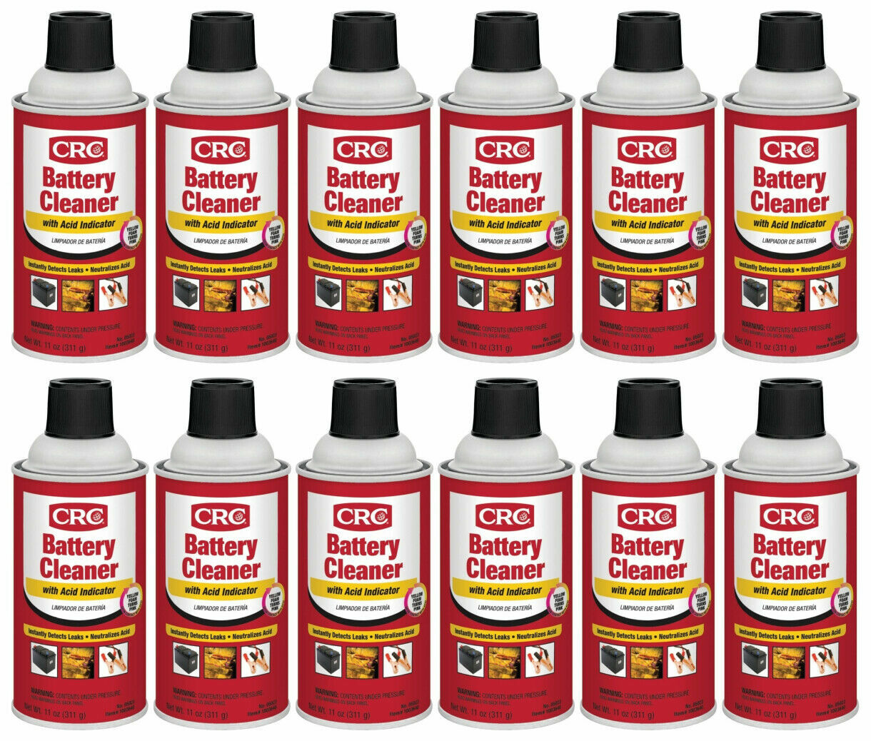 CRC 05023 Battery Cleaner with Acid Indicator 11 Wt Oz, 12 Pack