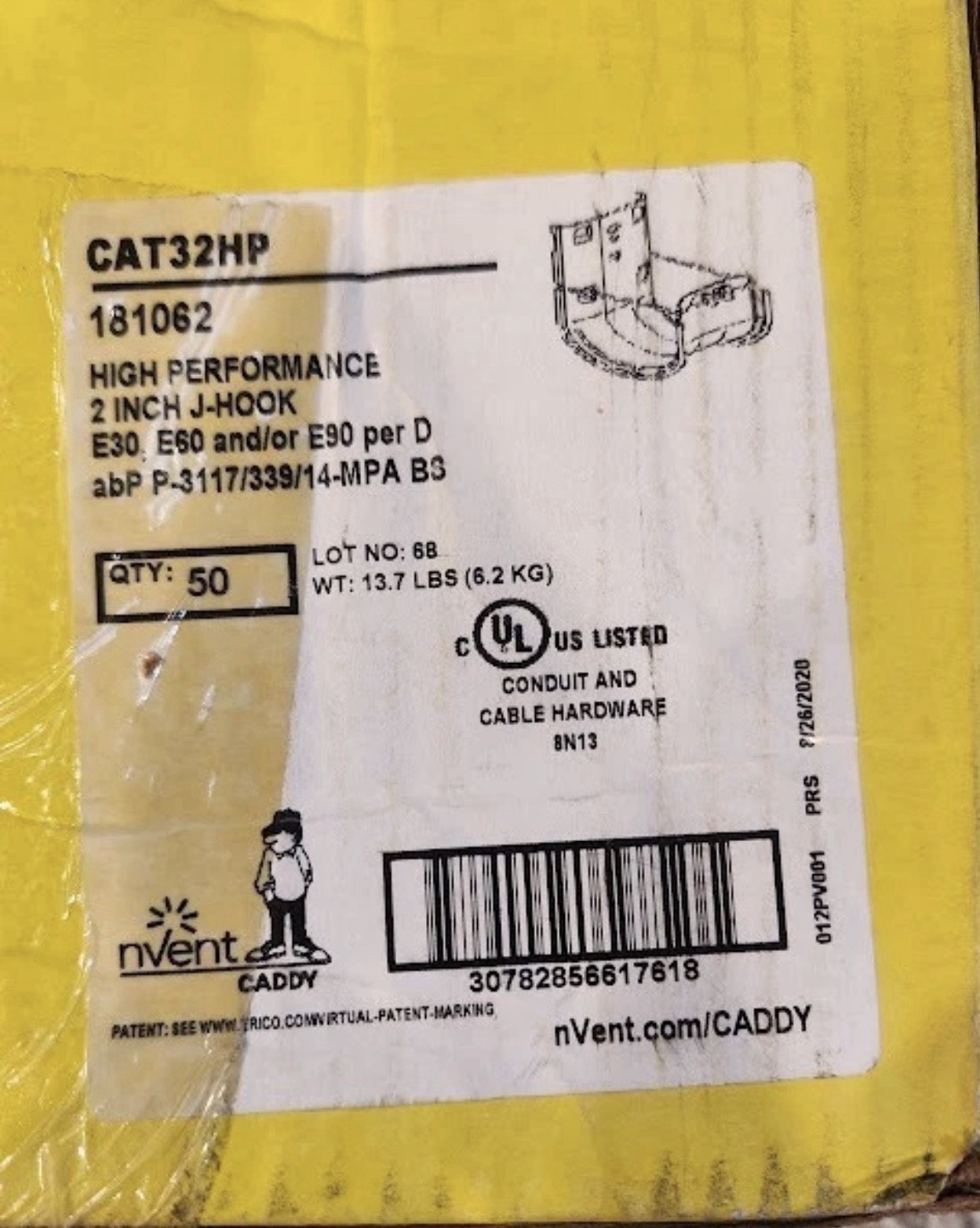 nVent CADDY CAT32HP 2” JHooks - 50/Box - Brand New In Box 50Ct