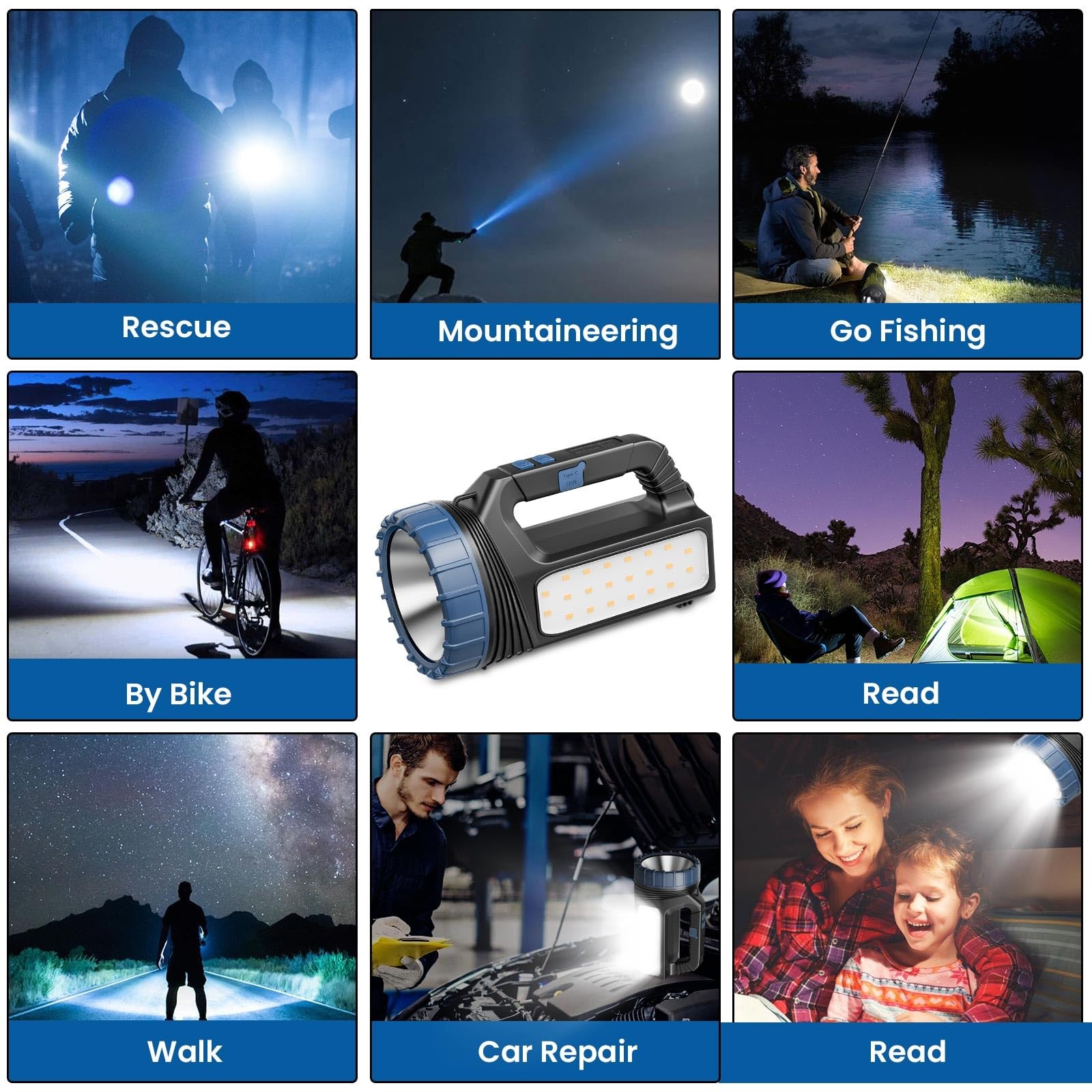 Solar Flashlight, Rechargeable flashlights for Camping, Home