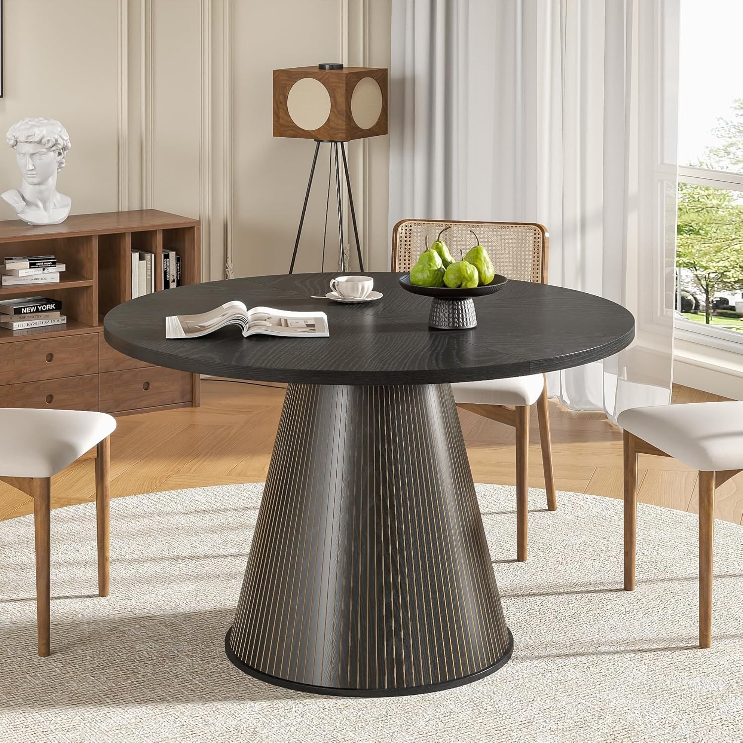 Round Dining Table for 4, Farmhouse Fluted Dining Kitchen Table