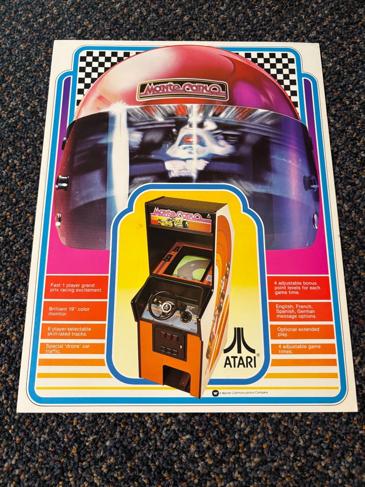 1976 FACTORY ORIGINAL ATARI MONTE CARLO DRIVING ARCADE VIDEO FLYER