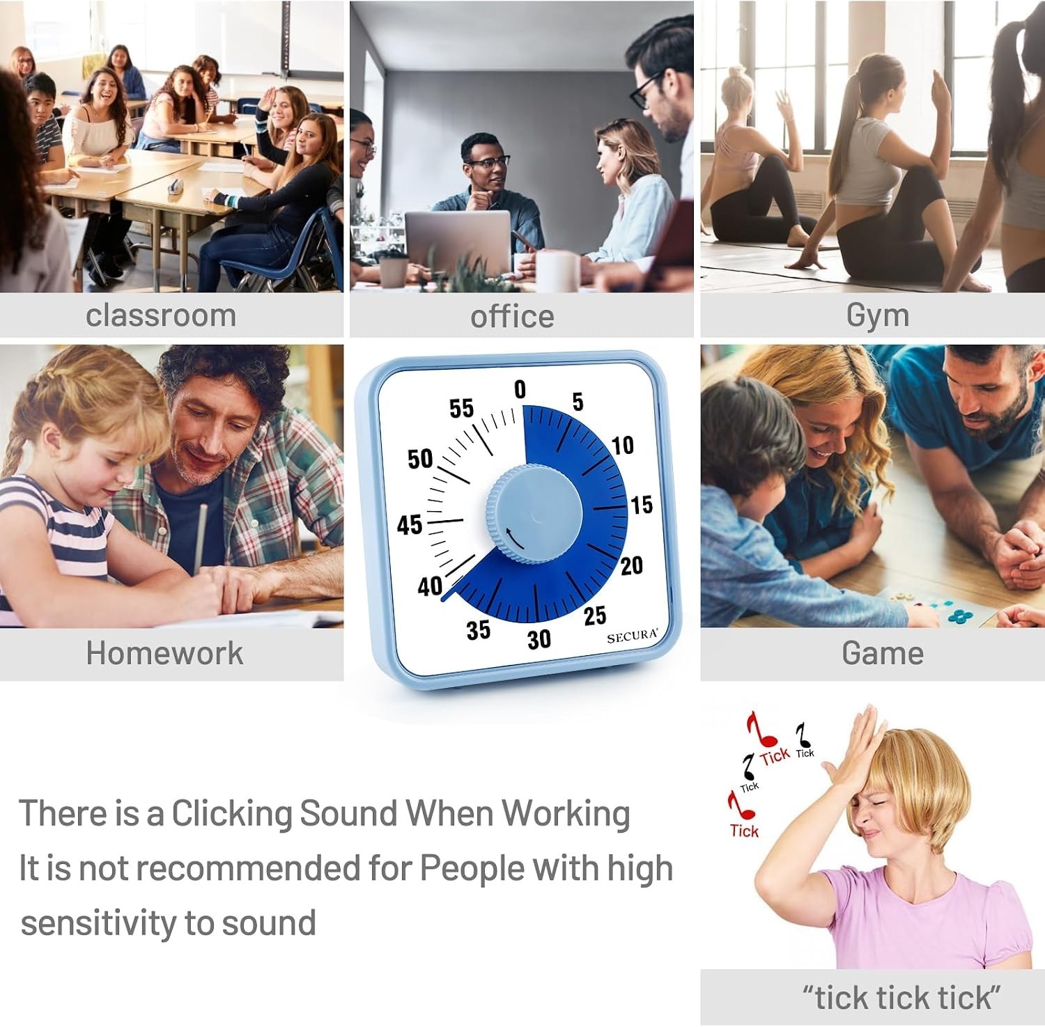 Magnetic Backing Mechanical Timer - 60-Minute Visual Countdown for Kids & Adults