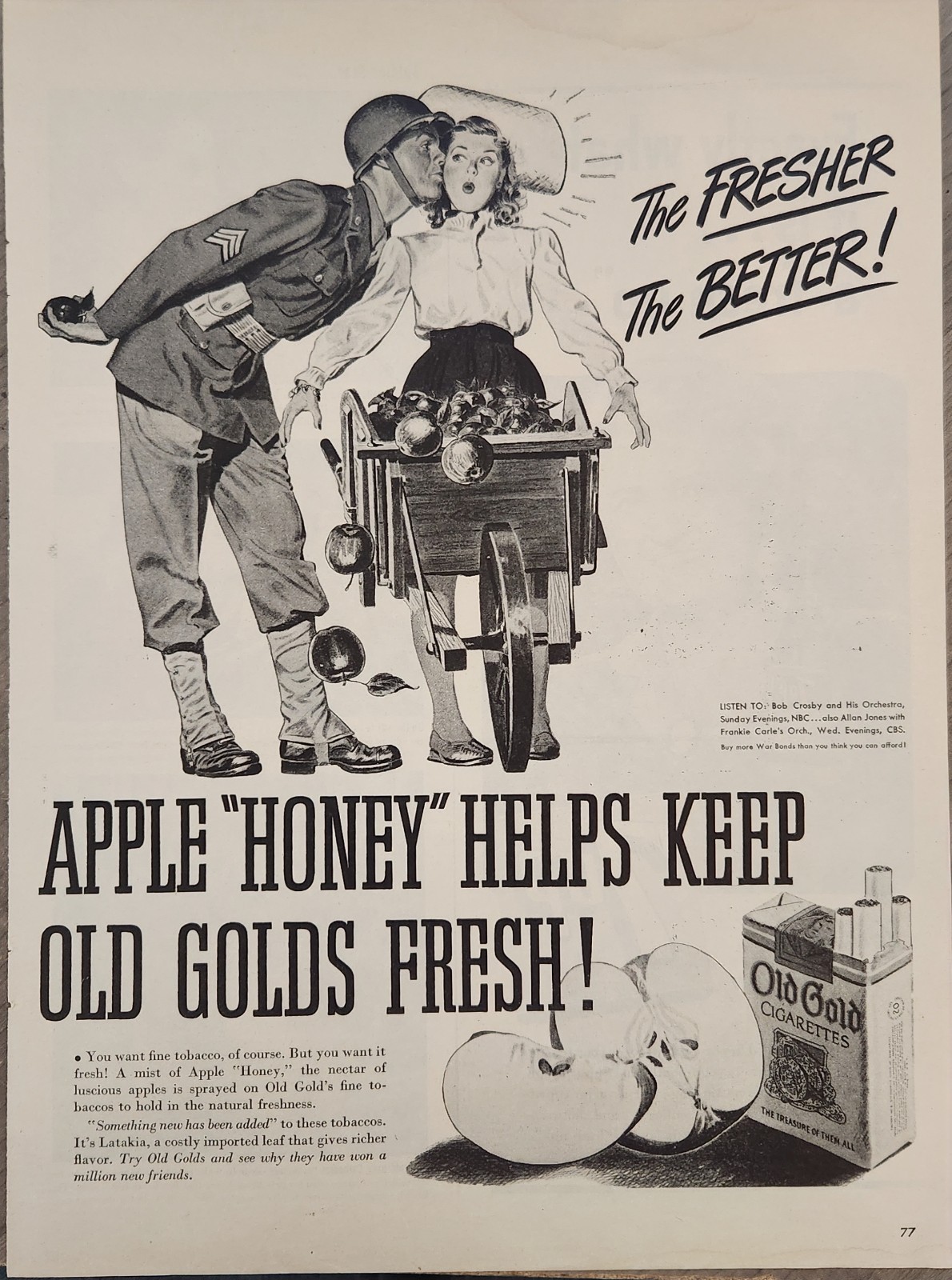 1944 Old Gold Cigarettes Vintage Ad You Want Fine Tobacco of Course
