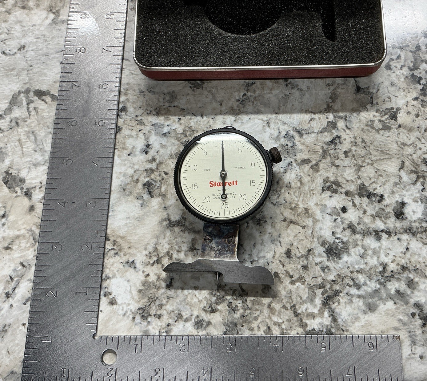Starrett 643-131 Jeweled Dial Depth Indicator Gage .0005" .125" Range In Box