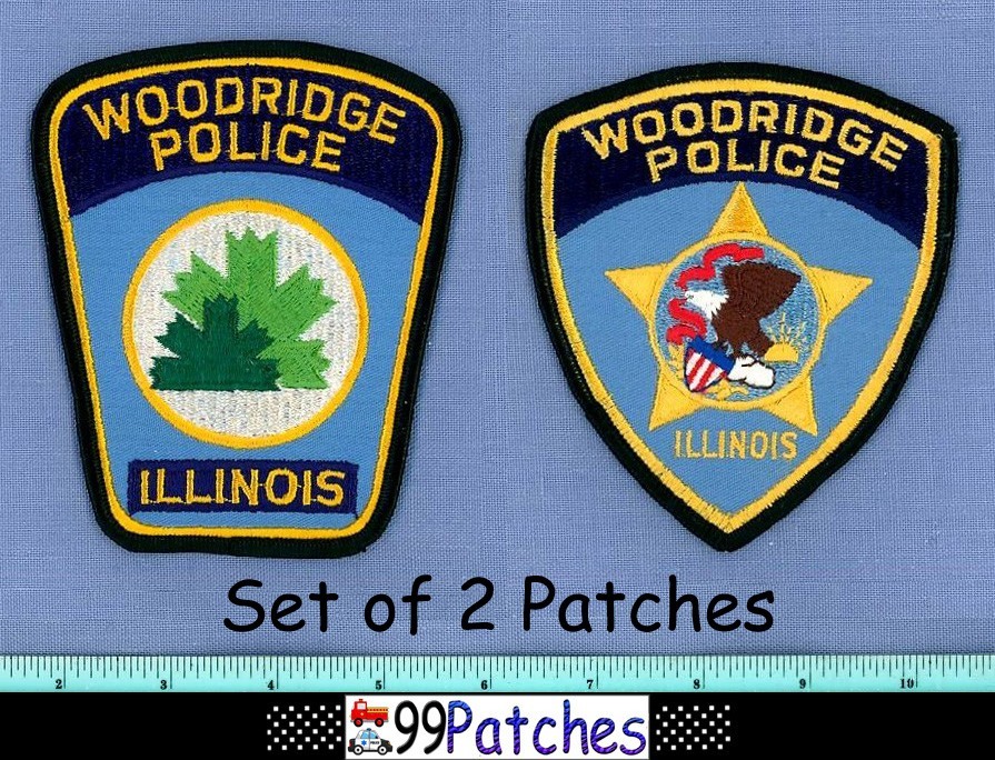 WOODRIDGE (2 Patches LOT OLD+) ILLINOIS Police Shoulder Patch MAPLE TREE LEAF 3F