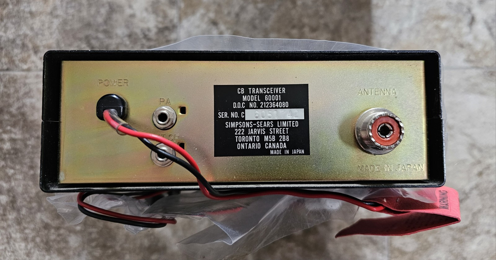 Simpson Sears Electronics Mobile CB Transceiver Model 60001