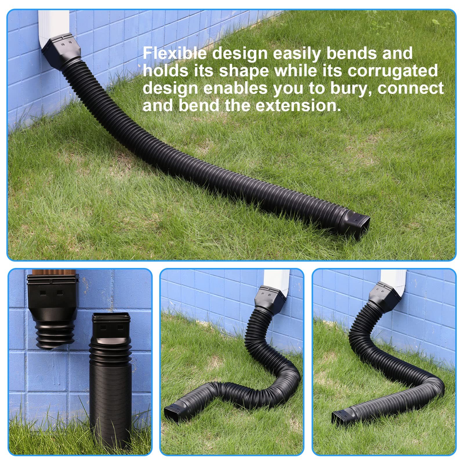 Black 1-Pack Rain Gutter Downspout Extensions Flexible, Drain Downspout Extender